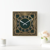 Art Deco Grün Quadratische Wanduhr (Zuhause)