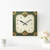 Art Deco Grün Quadratische Wanduhr (Zuhause)