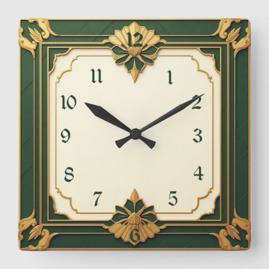 Art Deco Grün Quadratische Wanduhr (Vorderseite)