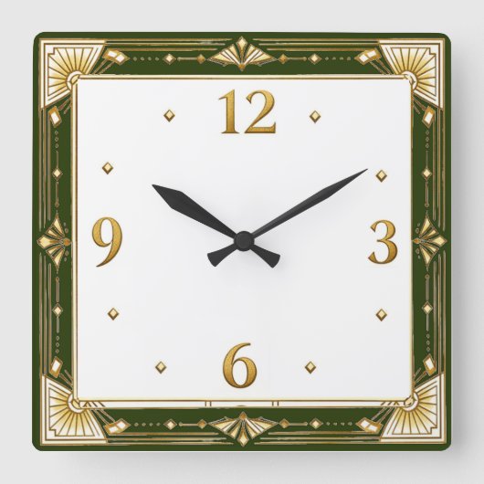 Art Deco Grün Quadratische Wanduhr (Vorderseite)