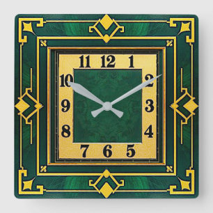 Art Deco Grün Quadratische Wanduhr