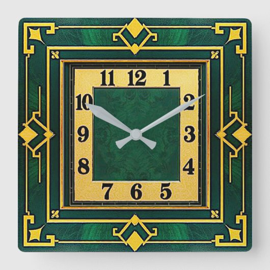 Art Deco Grün Quadratische Wanduhr (Vorderseite)