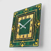 Art Deco Grün Quadratische Wanduhr (Winkel)