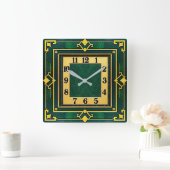 Art Deco Grün Quadratische Wanduhr (Zuhause)