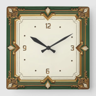 Art Deco Grün Quadratische Wanduhr