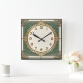Art Deco Grün Quadratische Wanduhr (Zuhause)