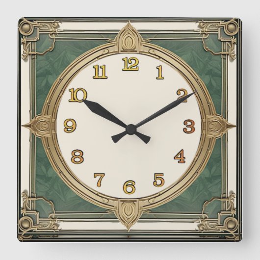Art Deco Grün Quadratische Wanduhr (Vorderseite)
