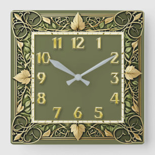 Art Deco Grün  Quadratische Wanduhr