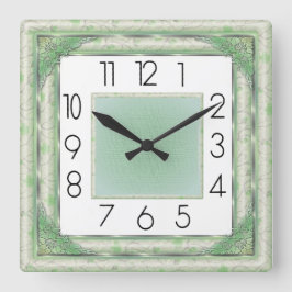 Art Deco Grün Quadratische Wanduhr