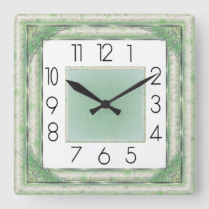 Art Deco Grün Quadratische Wanduhr