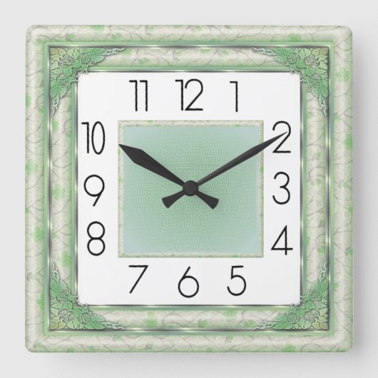 Art Deco Grün Quadratische Wanduhr (Vorderseite)
