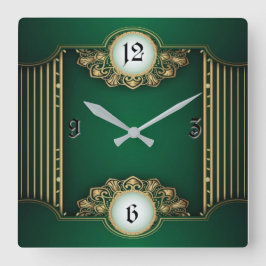 Art Deco Grün Quadratische Wanduhr
