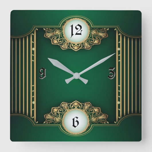 Art Deco Grün Quadratische Wanduhr (Vorderseite)