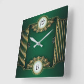 Art Deco Grün Quadratische Wanduhr (Winkel)