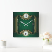 Art Deco Grün Quadratische Wanduhr (Zuhause)