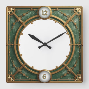 Art Deco Grün Quadratische Wanduhr