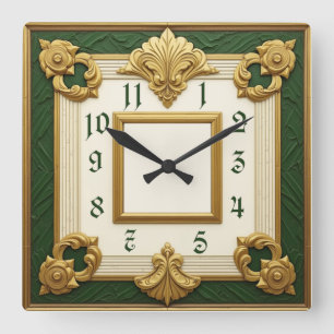Art Deco Grün Quadratische Wanduhr