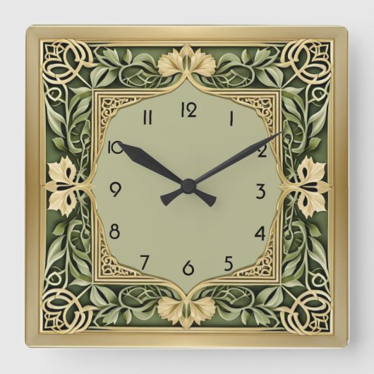 Art Deco Grün Quadratische Wanduhr (Vorderseite)