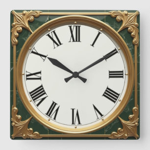 Art Deco Grün Quadratische Wanduhr