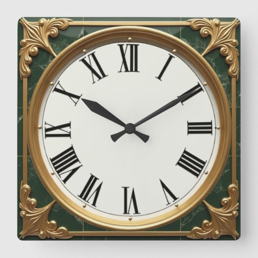 Art Deco Grün Quadratische Wanduhr (Vorderseite)
