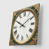 Art Deco Grün Quadratische Wanduhr (Winkel)