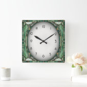 Art Deco Grün Quadratische Wanduhr (Zuhause)