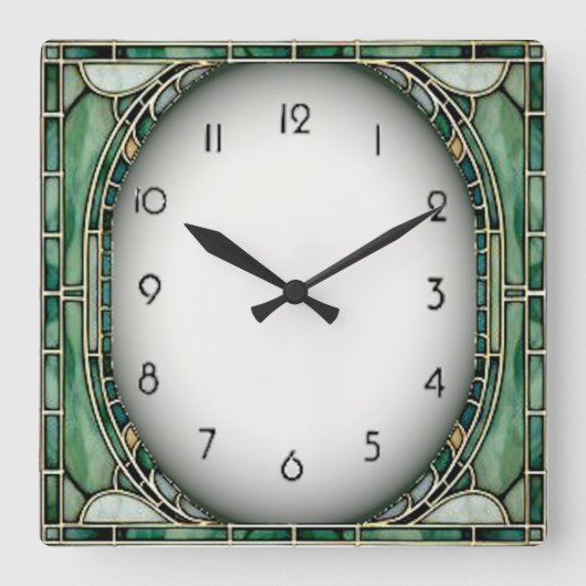 Art Deco Grün Quadratische Wanduhr (Vorderseite)