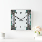 Art Deco Grün Quadratische Wanduhr (Zuhause)
