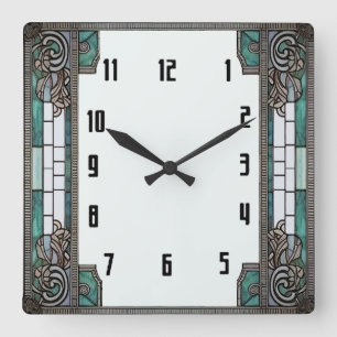 Art Deco Grün Quadratische Wanduhr