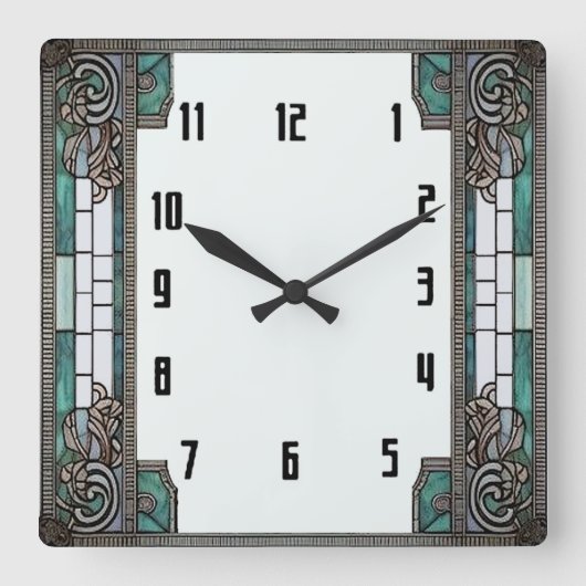 Art Deco Grün Quadratische Wanduhr (Vorderseite)