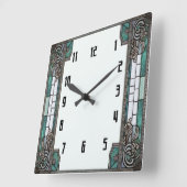 Art Deco Grün Quadratische Wanduhr (Winkel)