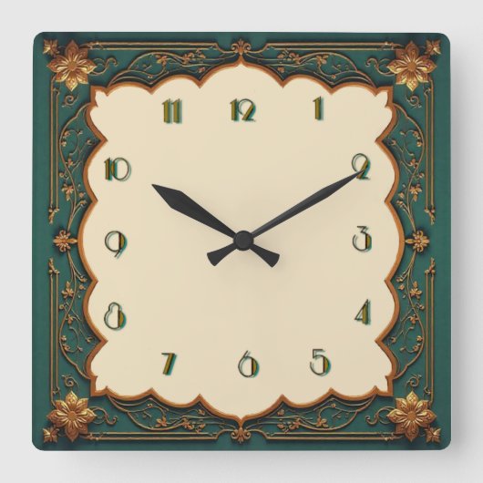 Art Deco Grün Quadratische Wanduhr (Vorderseite)
