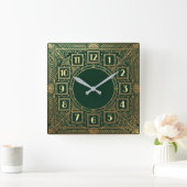Art Deco Grün Quadratische Wanduhr (Zuhause)