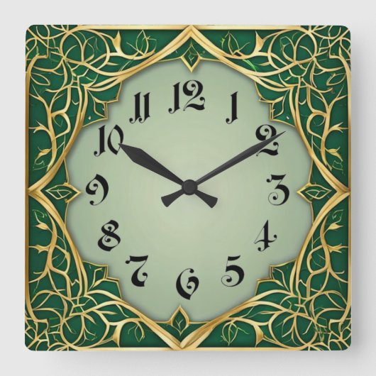 Art Deco Grün Quadratische Wanduhr (Vorderseite)