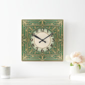 Art Deco Grün Quadratische Wanduhr (Zuhause)
