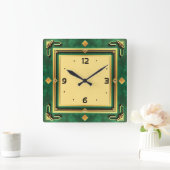 Art Deco Grün Quadratische Wanduhr (Zuhause)