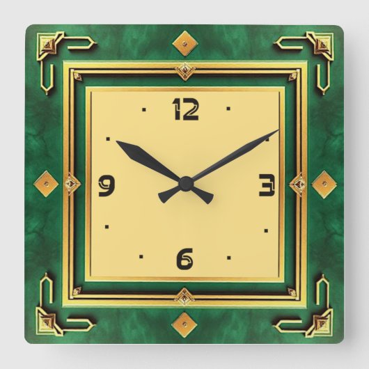 Art Deco Grün Quadratische Wanduhr (Vorderseite)