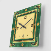 Art Deco Grün Quadratische Wanduhr (Winkel)