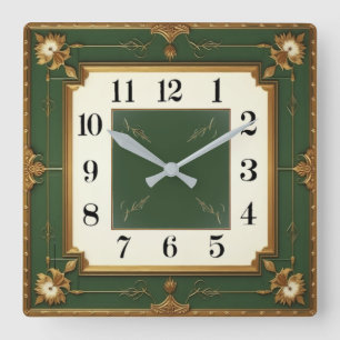 Art Deco Grün Quadratische Wanduhr