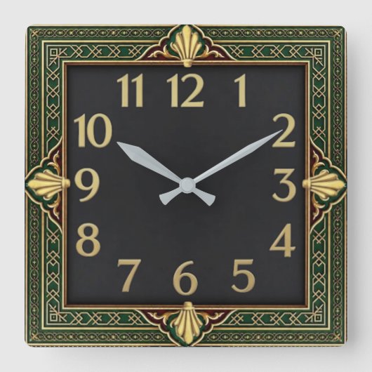 Art Deco Grün Quadratische Wanduhr (Vorderseite)