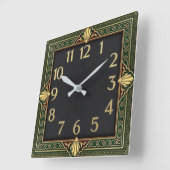 Art Deco Grün Quadratische Wanduhr (Winkel)