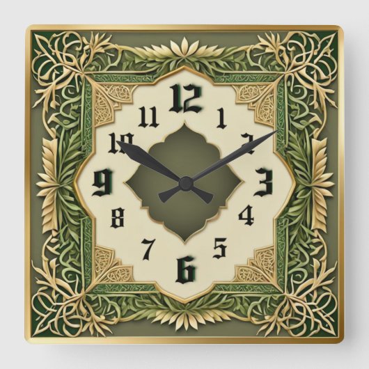Art Deco Grün Quadratische Wanduhr (Vorderseite)