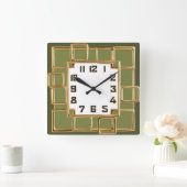 Art Deco Grün Quadratische Wanduhr (Zuhause)