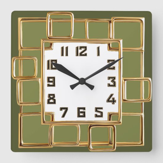Art Deco Grün Quadratische Wanduhr (Vorderseite)