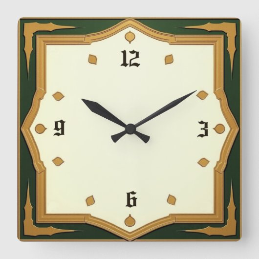 Art Deco Grün Quadratische Wanduhr (Vorderseite)