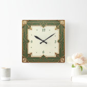 Art Deco Grün Quadratische Wanduhr (Zuhause)