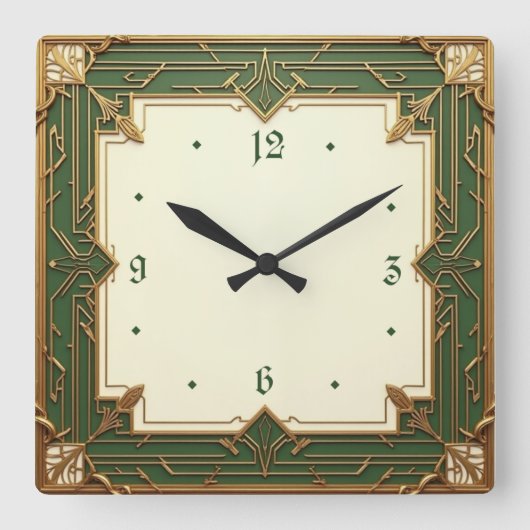 Art Deco Grün Quadratische Wanduhr (Vorderseite)