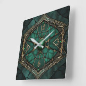 Art Deco Grün Quadratische Wanduhr (Winkel)