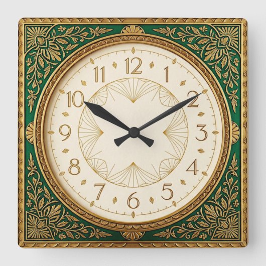 Art Deco Grün Quadratische Wanduhr (Vorderseite)