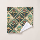 Art Deco Grün Smaragd Badhandtuch Set (Waschlappen)